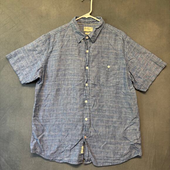Weatherproof Vintage Washable Linen Shirt Windowpane Short Sleeve Button Down - Picture 1 of 8